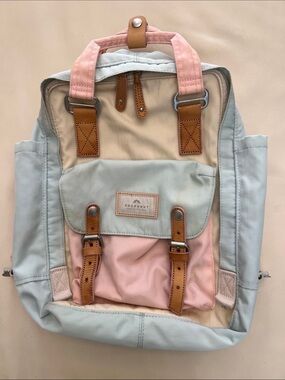 Doughnut Pastel Dual-Tone Canvas Backpack — Light Blue & Pink